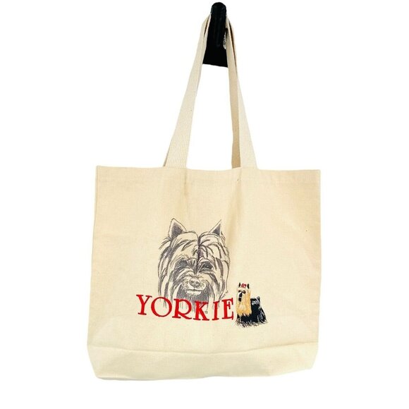 Handmade Embroidered Yorkie Yorkshire Terrier Dog Breed Tote Bag Natural Canvas - Picture 8 of 8